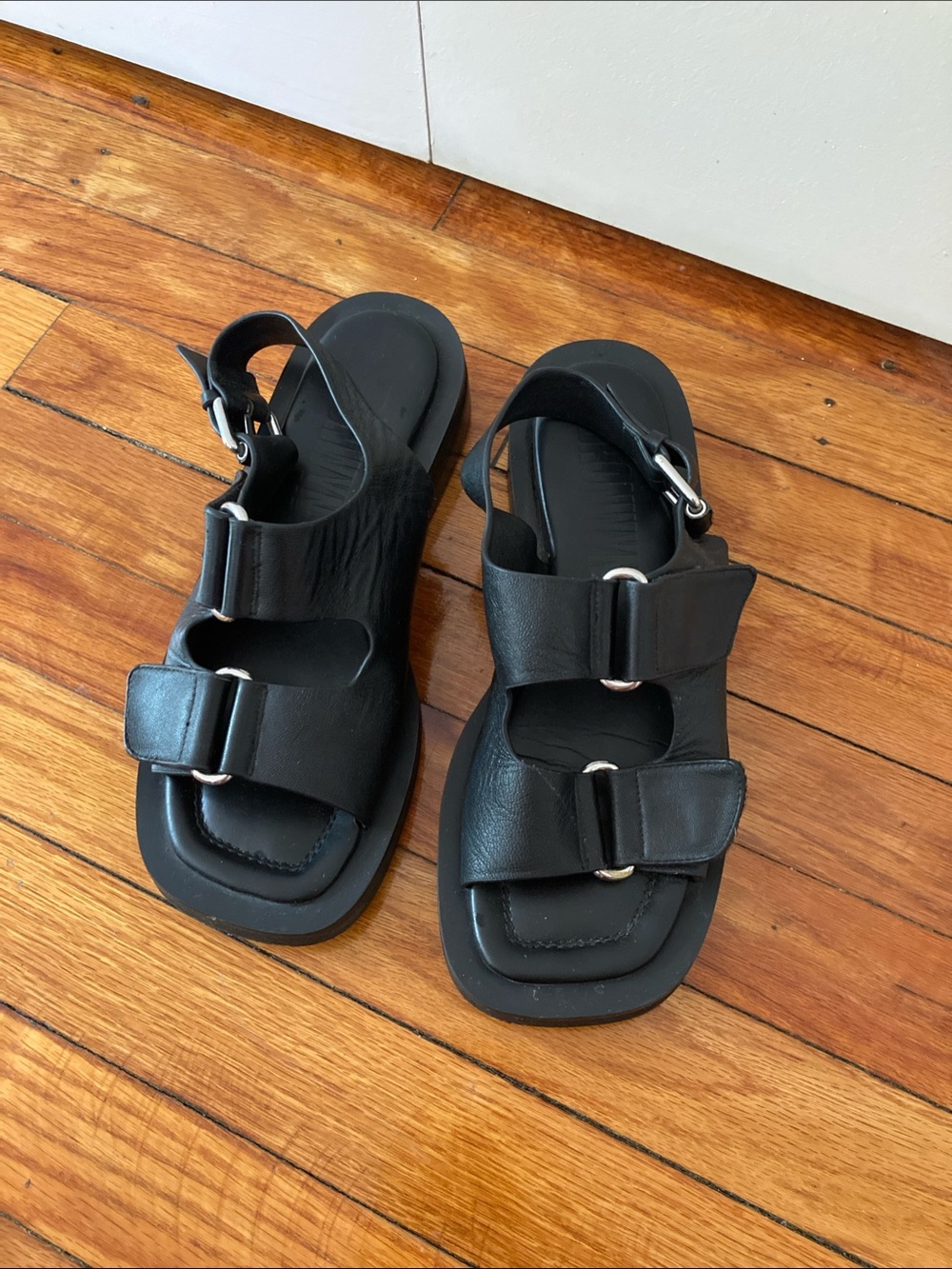 Bronwyn Black Leather Buckle Strap Sandals